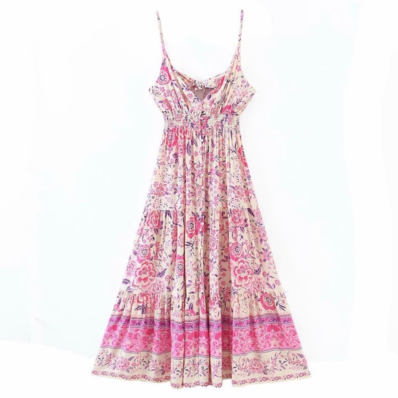 Pink Maxi Bohemian Printed Dress - Picture 1 of 7